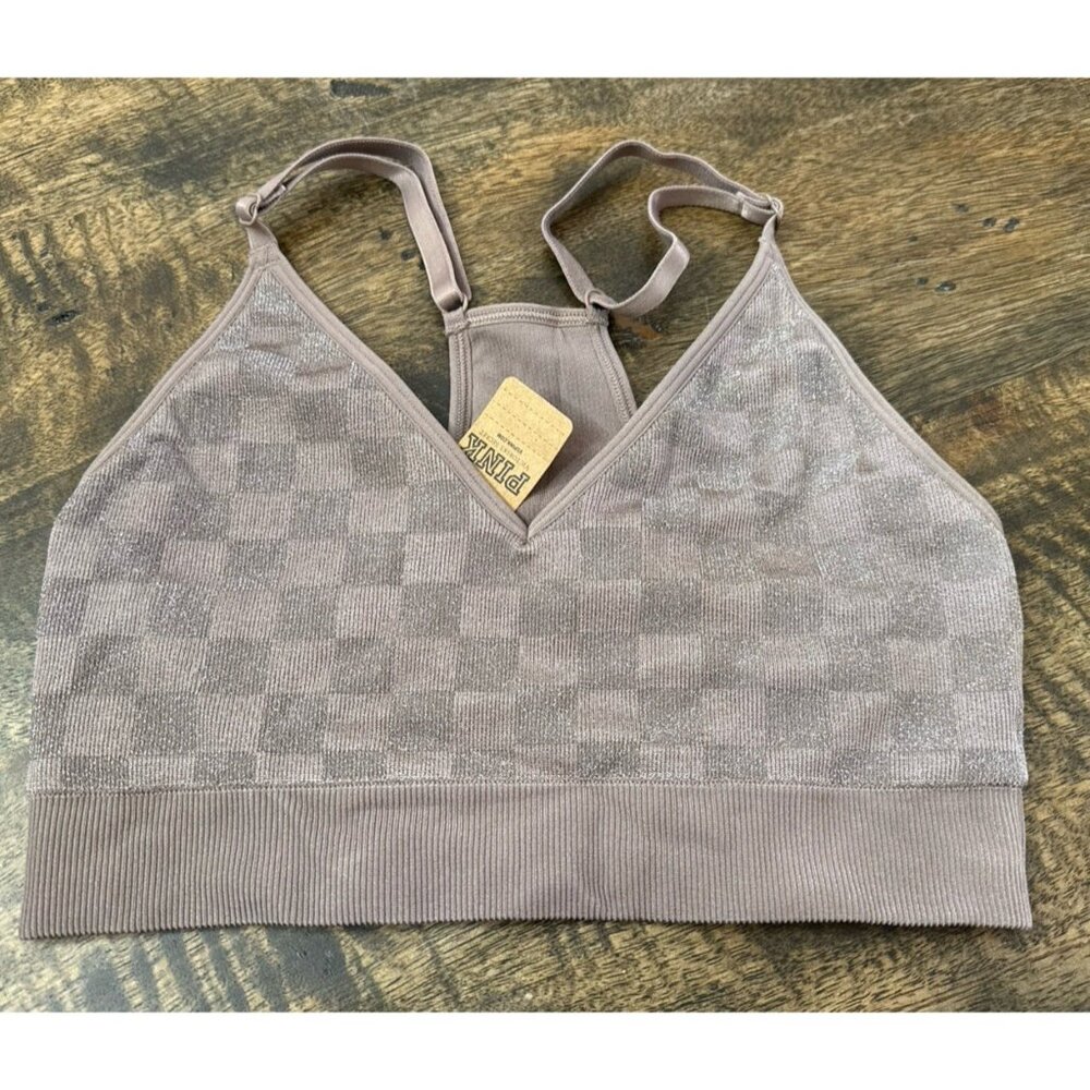 PINK Active Seamless Racerback Sports Bra Small SP Purple Grey Shimmer NWT